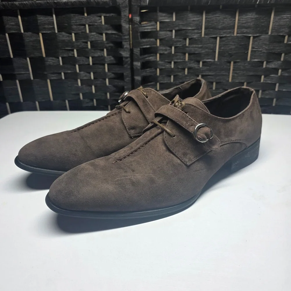 Amali Mens Brown Faux Suede Monk Strap Oxford Dress Shoes 2716-065‎ Size 10.5